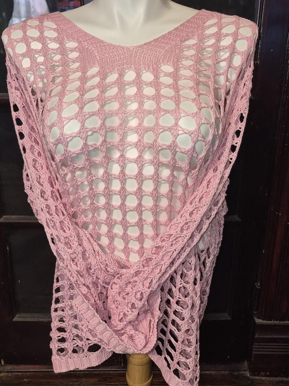 XXL Pink Crochet Knit Shrug - Lightweight Open-Weave